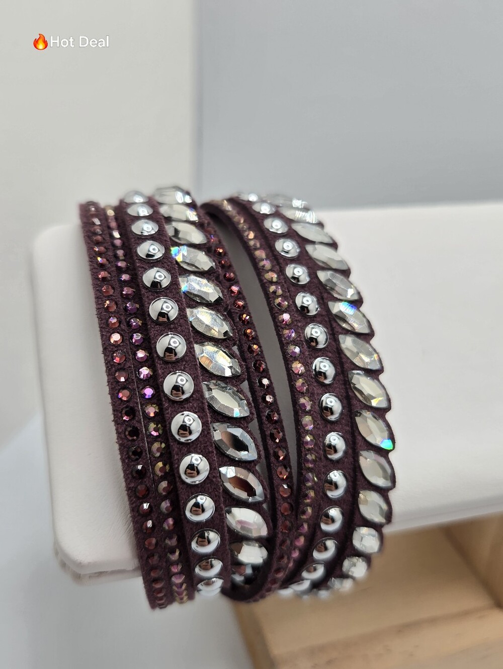 Swarovski Slake Pulse Wrap Bracelet Bordeaux Crystal Alcantara Retired